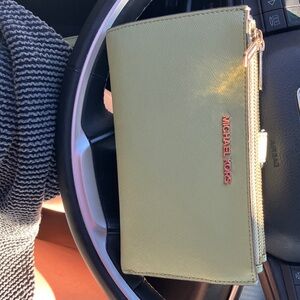 Michael Kors Mint Saffiano Zip-Around Wallet with Gold Logo